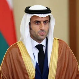 a photo of Emmanuel Macron dressed as a Qatari prince