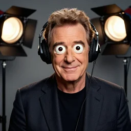 actor Andy Kaufman as a muppet wearing noise cancellation headphones, Hyperreal, Studio Lighting