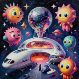 an extremely high quality hd surrealism painting of a 3d galactic neon complimentary-colored cartoon surrealism melting optically illusiony high-contrast zaha hadid surreal alien spaceship hangar by kandsky and salvia dali the second, salvador dali's much much much much more talented painter cousin, clear shapes, 8k, realistic shading, ultra realistic, super realistic
