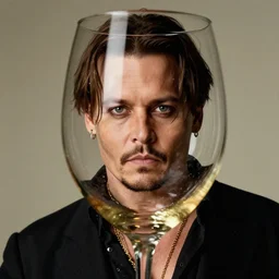still of johnny depp face on a giant glass of wine, by david schwarz