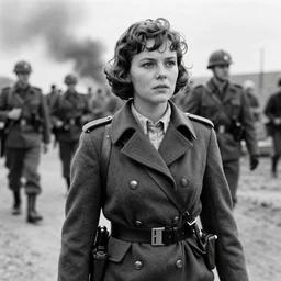 pippi longstocking returning from the war, war photography, black and white