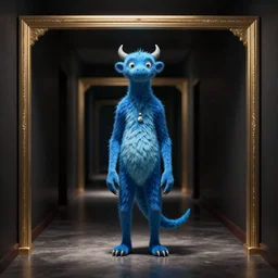 A slender blue monster standing in the darkness of a hallway, digital art, realistic, art station trending