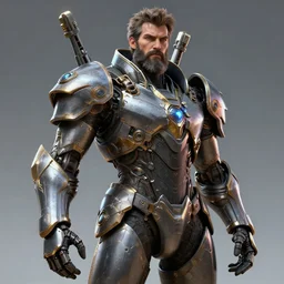 sci - fi fantasy character, bearded male in intricate mech armor. volumetric lighting, masterpiece, sharp focus by leesha hannigan, ross tran, kai carpenter.