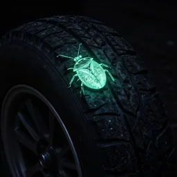 tired tire bug glowing in the dark