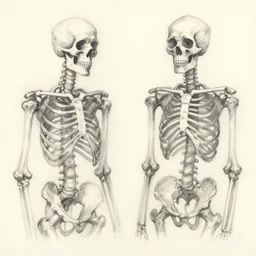 erratic pencil sketch of two partial abstract skeletons next to each other by finlay patrick duffill