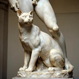 muscular cat, sculpted by michelangelo, marble statue, archival photo