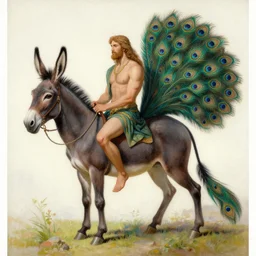painting of a beautiful rendition of the mythical adramelech, fabulous servant of lucifer, with the body of a man, the head of a donkey, and a peacock tail, illustration, artistic, colorful, hyper detailed, in the style of greg rutkowski,
