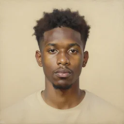 oil painting portrait of Raury, light tan background