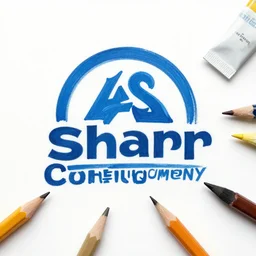 blue sharp logo construction company, in gouache detailed paintings, props, close up, white background