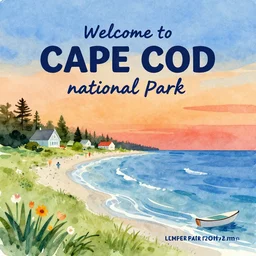 welcome to cape cod national park! vibrant tourist poster, minimalism, tourism, rich color palate, watercolors, trending on artstation