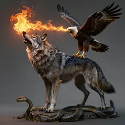 Aamon, demonology, likeness of a wolf, serpents tail, breathing fire, head of a hawk