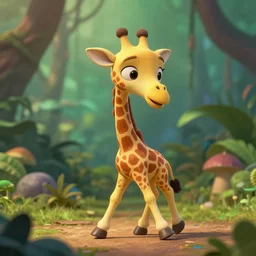 giraffe as nendoroid walking in a jungle in the croods movie style, anime, disney, pixar, 8 k, hd, dof, kodak film, volumetric lighting, subsurface scattering, photorealistic, octane render, details