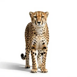 adorable cheetah, photorealistic wildlife photography, full body, isolated on a pure white background, centered, entire subject in frame, sharp focus, soft studio lighting