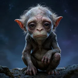 epic professional digital airbrushed full portrait of a mopey sad emo Gollum, adorably gloomy, lord of the rings, sci-fi art, fantasy art, best on artstation, cgsociety, wlop, Behance, pixiv, cosmic, epic, stunning, gorgeous, UHD, 4k, cinematic,  masterpiece by Tom Lockwood and Gerald Brom