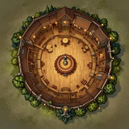 full - color floor plan map of a fantasy tavern, hardwood floor, by greg rutkowski and james gurney, trending on artstation