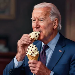 joe biden eating a chocolate chocolate chip ice cream, detailed digital art, 90s style