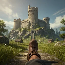Сastle on the rock, first person POV, Unreal Engine, Greg Rutkowski, ArtStation 563456345