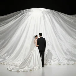 figures under a massive silk sheet