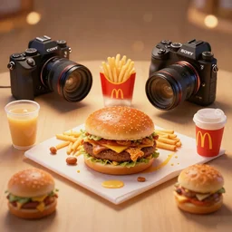 breakfast, depth of field, food photography, isometric, tasty, mcdonalds, wide shot, studio, bokeh, gmaster, cooking, food, kodak, sony, canon