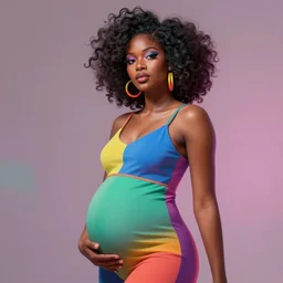 gorgeous pregnant lady looks on, afrofuturism style, vibrant matte digital painting, dynamic volumetric lighting, studio lighting, photorealism, trending on artstation