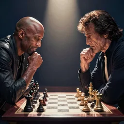 Vin Diesel playing chess versus Sylvester Stallone