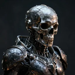 a portrait of a dark sci fi skull encased in futuristic armor and ornate metal structures, cinematic lighting, smooth, dark sci fi, unreal engine, octane render, by blizzard studios, golden rule, subject in center of frame, fog volumes, vivid color glow, cgsociety