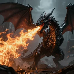 black dragon breathing fire, outstanding, epic, amazing, digital art, fantasy art