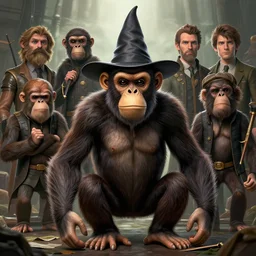 wizard ape, realistic, extremely detailed, sharp focus, wide view, smooth, digital illustration, by james jean, by rossdraws, frank franzzeta, mcbess, sakimichan, brosmin, danton fadeev, steve simpson