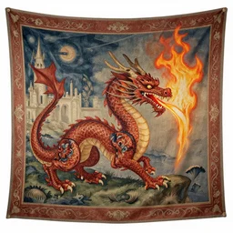 “fire breathing dragon. Medieval tapestry”
