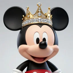 Mickey Mouse  with a diamond jeweled crown with a golden crown, photo-realistic, highly detailed, 8k, in the art style of Filip Hodas, 8k