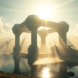 sci - fi space base, geometry, cube, tetrahedron, octahedron, icosahedron, hexahedron!! mist, sunrays, dust in the air, unreal engine, octane render, dramatic lighting, lake, ultra clear detailed. digital art, by stanley artgerm lau, greg rutkowski, thomas kindkade, alphonse mucha, loish, norman