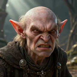 highly detailed closeup portrait of an angry medieval goblin, stephen bliss, unreal engine, greg rutkowski, ilya kuvshinov, ross draws, hyung tae and frank frazetta, tom bagshaw, tom whalen, nicoletta ceccoli, mark ryden, earl norem, global illumination, god rays, detailed and intricate environment