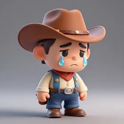 sad cowboy, crying, tears, cowboy hat, 3D model