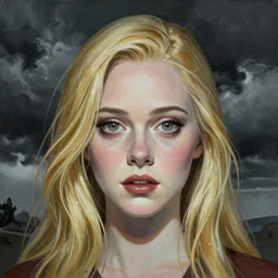 professional painting of Elle Fanning in the style of Junji Ito’s Tomie, head and shoulders portrait, symmetrical facial features, smooth, sharp focus, illustration, intricate, stormy weather, extremely detailed masterpiece,