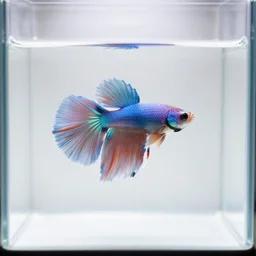 neon betta splendens floating in a spotless white room