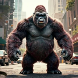 An king Kong rage on street, Hollywood scene , cinematic , full color