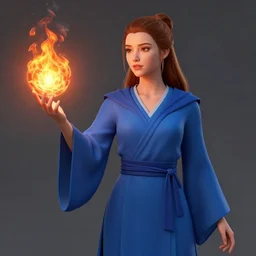 Who : a mage with a blue robe casting a fire ball ; Face and hair : Amber Heard ; Body type : Kim Kardashian ; Clothes : covering ; IMPORTANT : Sakimichan Sakimichan Sakimichan Sakimichan official splash art, award winning, trending in category \'hyperdetailed\'