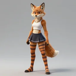 A detailed full body portrait of a anthropomorphic coyote femboy wearing striped stockings and a mini-skirt, digital art, 4k