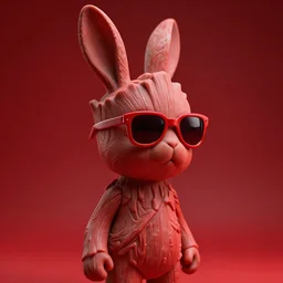 rabbit groot as marble statue, red sunglasses, in red background, soft red texture, red realistic 3 d render, soft red lights, 4 k, high detailed photography red, 5 0 mm lens, rich red colors, smooth gradients, depth of field, cinematic, hyper realism, high detail, octane render, red background, 8 k, very red colors
