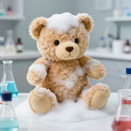 teddy bears mixing foamy chemicals like mad scientists