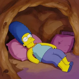Marge Simpson falling asleep in a cave, 35mm photograph