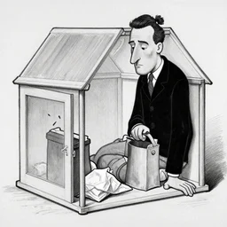 b + w picture of cold and calculating gombrowicz careful tax shelter, artwork by gary larson