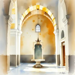 abstract watercolor painting of alhambra interior, white stone, magical and traditional, cinematic light, sharp shadows, daylight, national romanticism by anders zorn, by greg rutkowski, by greg manchess