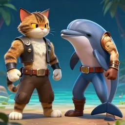 cat vs dolphin in mortal kombat, 4 k, 8 k, trending on artstation, artstationhd, artstationhq