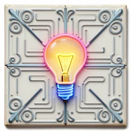 a neon bulbhexhue circuitry design on a fancy square tile