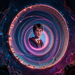 harry potter, cyberpunk, neon, atmospheric, detailed, intricate render, fibbonacci, detailed illustration, hd, 4 k, digital art, sharp focus, surrealistic, trending on artstation