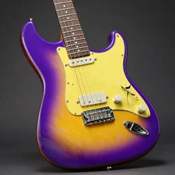 electric guitar with a yellow and purple swirl paint finish