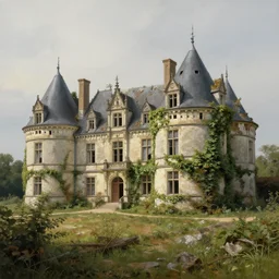 a large serene beautiful matte painting of a delapitaded quaint french country castle in a state of disrepair, covered in vines, by asher brown durand and george ault featured on artstation