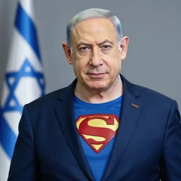 a portrait of benjamin netanyahu as a superhero, relistic, 1 0 0 mm