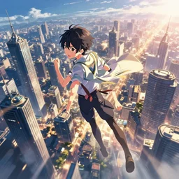 digital art of an anime style surreal flying in the sky cityscape breathtaking amazing lighting, award winning composition made by kaitan on pixiv